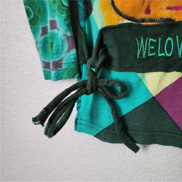 DESIGUAL Patchwork Graphic Long Sleeve Top Multicolor Boho Artsy Eclectic Size S - Picture 3 of 3